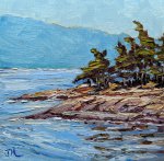 Painting Ferry Crossing Oil on Panel