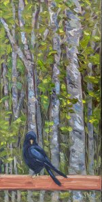 Painting Watchful crow Oil on Gallery Wrapped Canvas