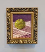 Painting Green apple on tablecloth (Framed) Oil on Panel